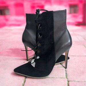 GIANVITO ROSSI Black Leather Suede Laceup Booties Heels Size 37